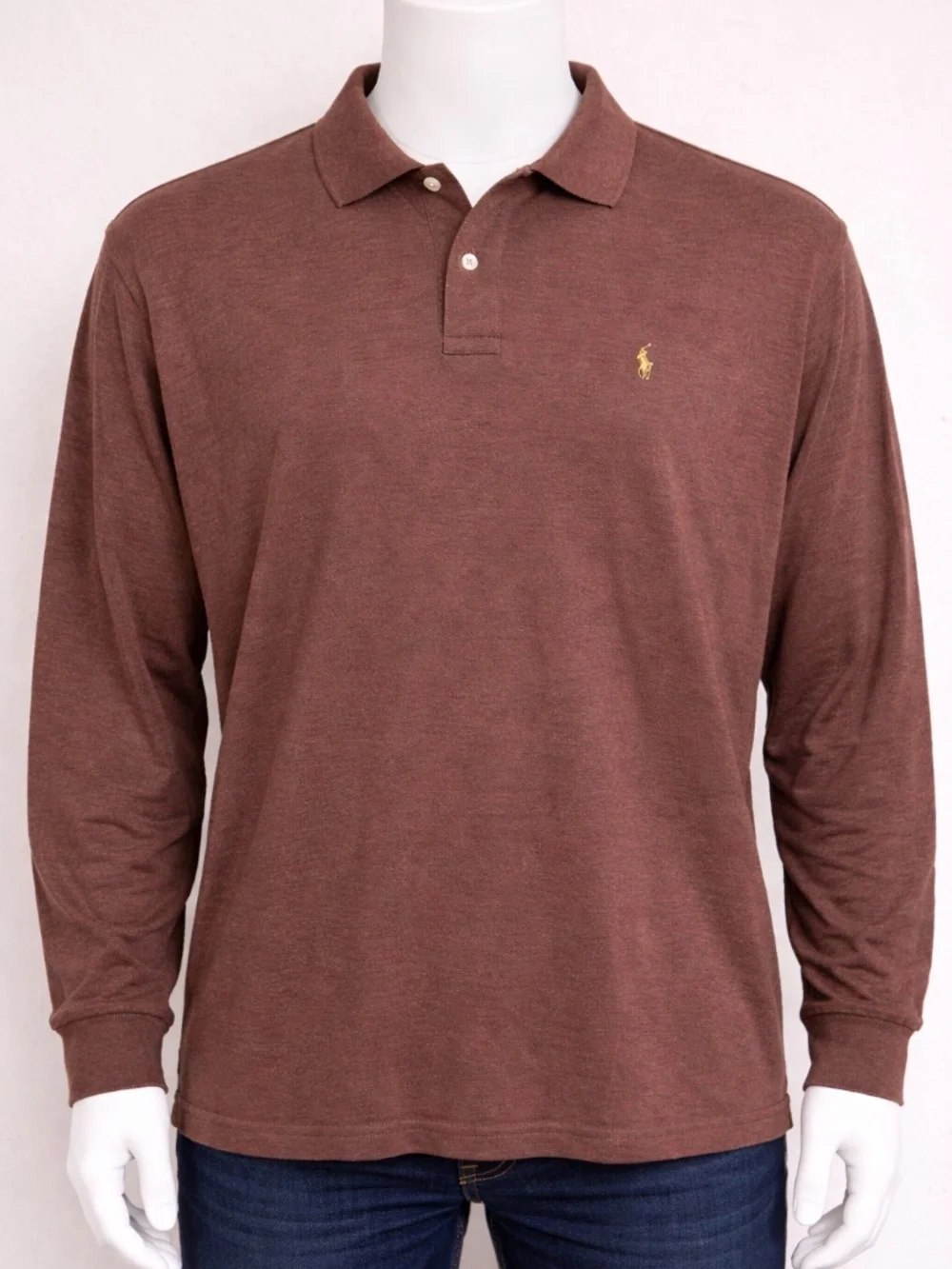 Polo Ralph Lauren Long Sleeve Polo Shirt‎ Mens XL Brown Classic Pony Casual